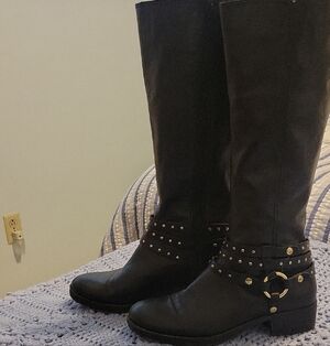 Nine West Black Boots with Gold Accents